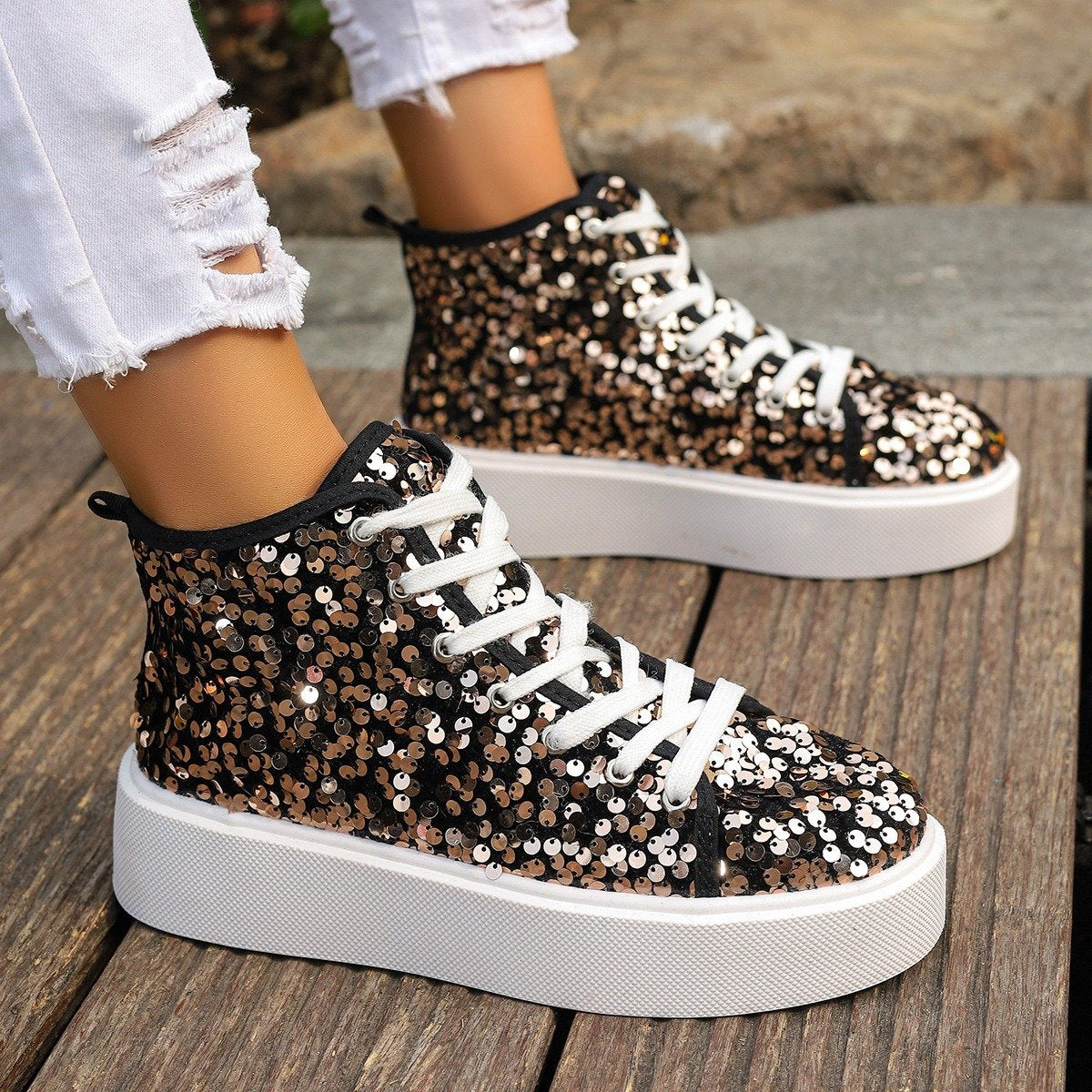 Stylish new sequined thick-soled sports ankle boots