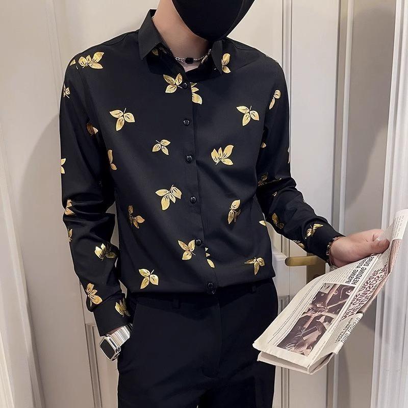 Trendy printed stretch long-sleeved shirt