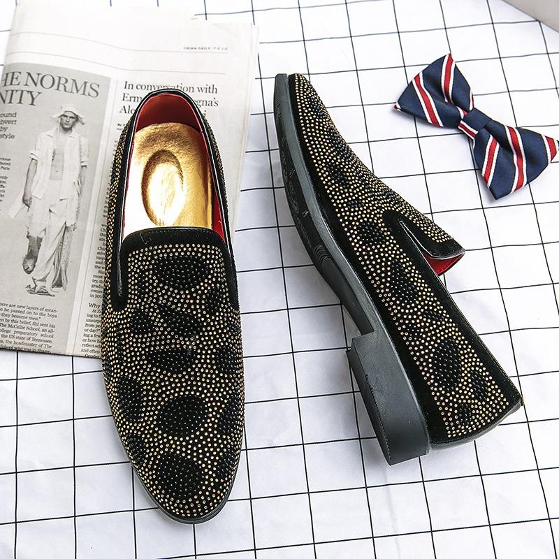 Stylish shiny rhinestone leather loafers