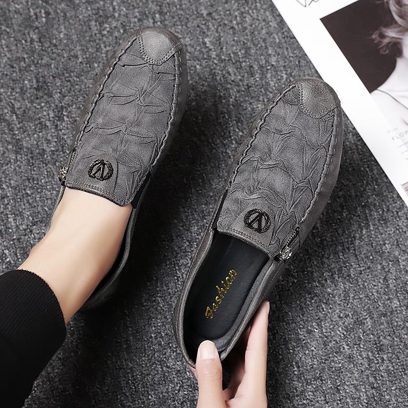 Retro zipper casual soft sole men's leather shoes