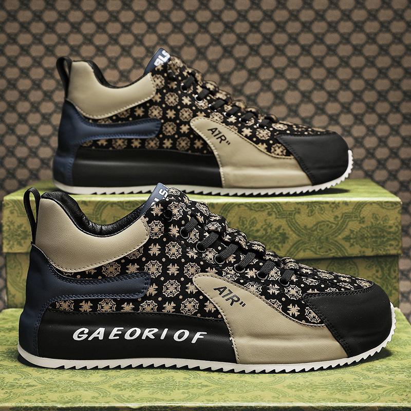 Fashion print men's retro platform non-slip casual sneakers