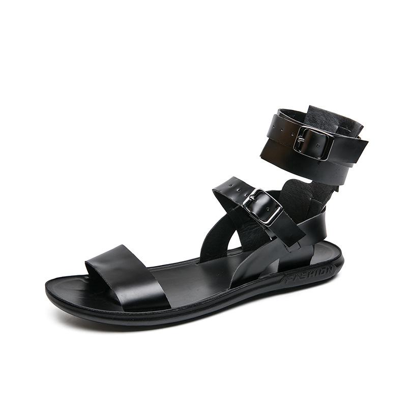 Trendy men's high-top buckle leather sandals