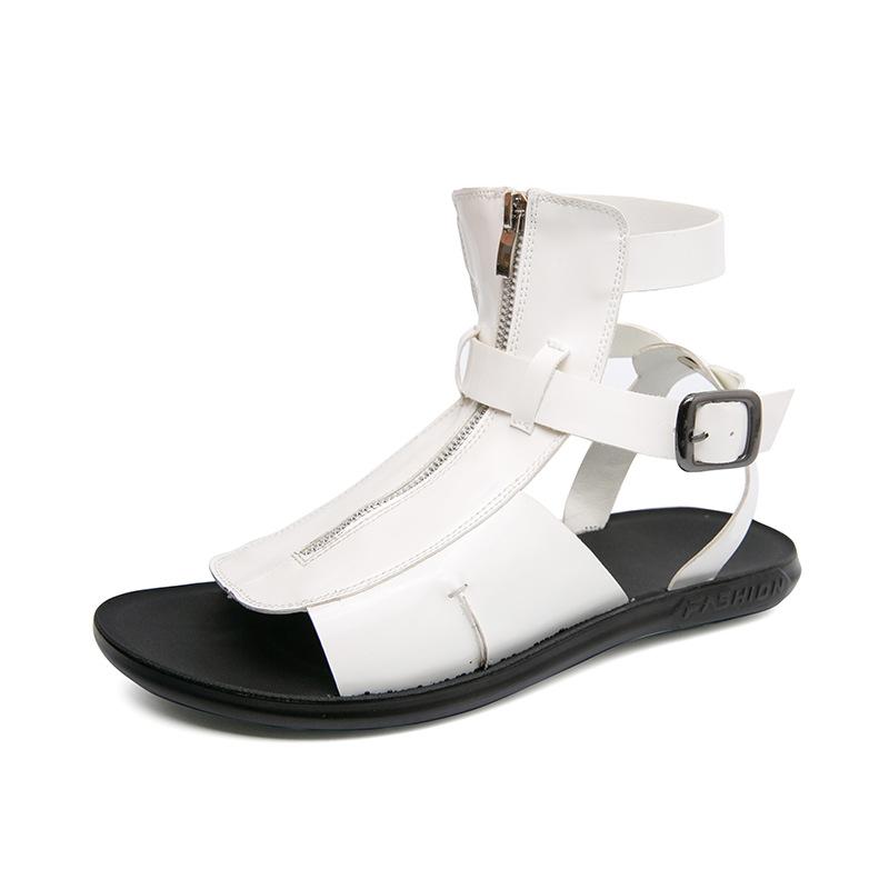 Trendy men's high-top buckle zippered leather sandals