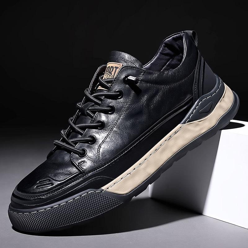 Trendy hand-scratch pattern sports men's genuine leather casual shoes