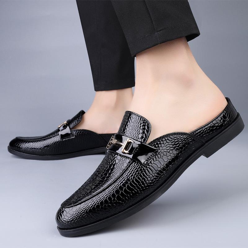 Trendy new crocodile pattern heelless genuine leather men's loafers