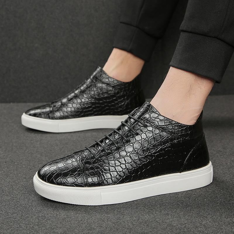 Trendy crocodile pattern new leather high-top sneakers