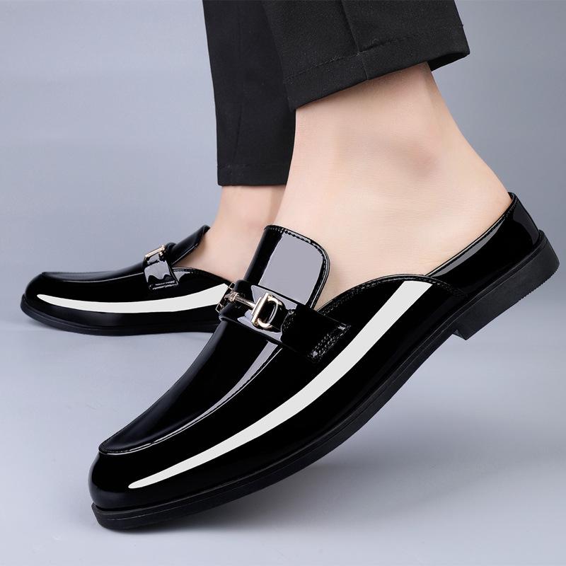 Trendy new crocodile pattern heelless genuine leather men's loafers