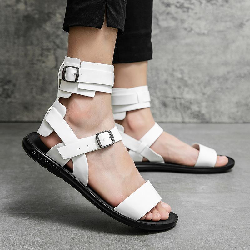 Trendy men's high-top buckle leather sandals