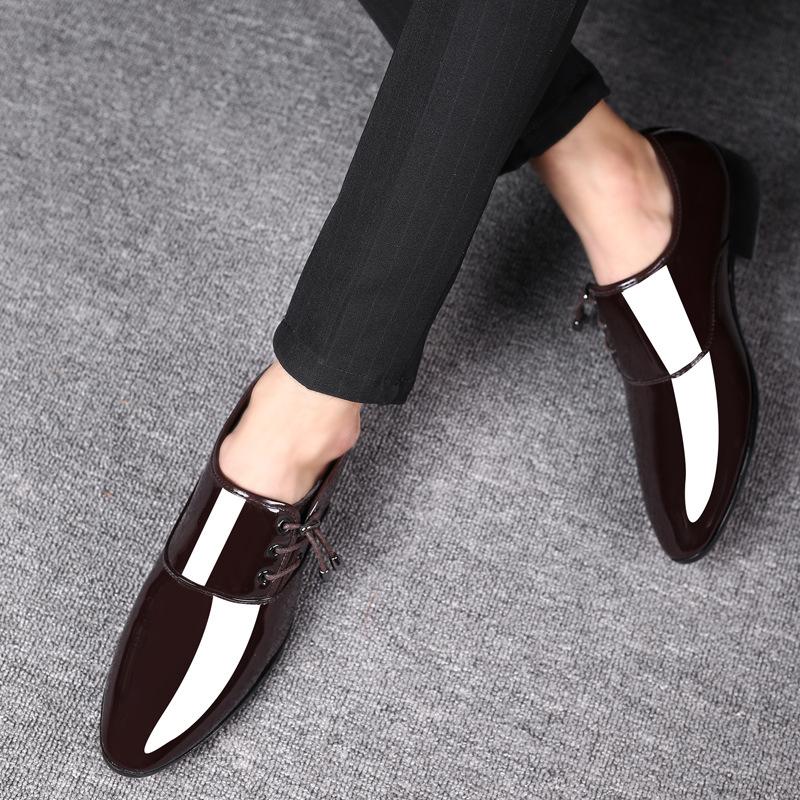 New pointed toe shiny men's business formal leather shoes