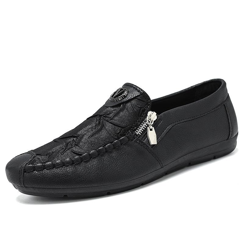 Retro zipper casual soft sole men's leather shoes