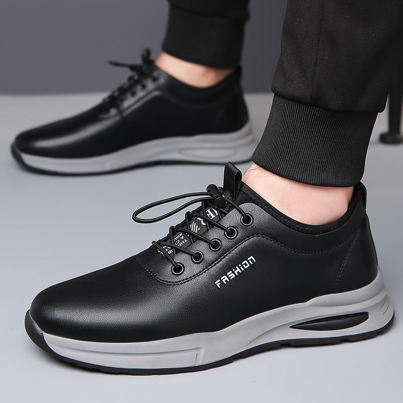 Stylish soft leather thick sole men's business casual sneakers