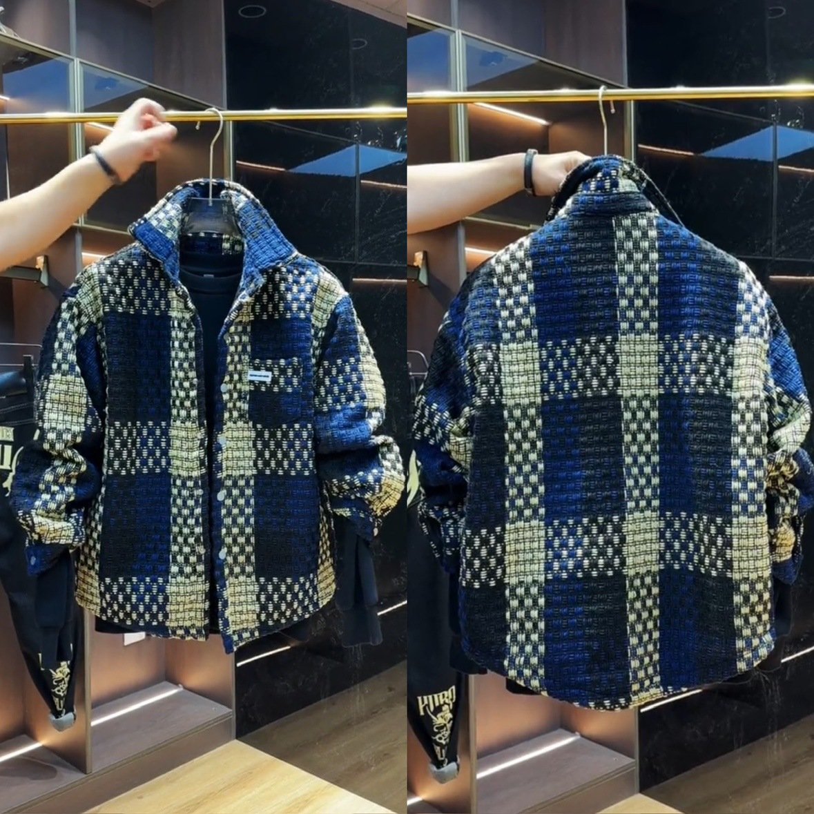 Men's plaid woven lapel shirt jacket