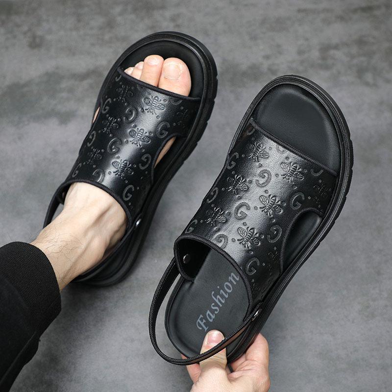 Stylish new men's cowhide casual slippers