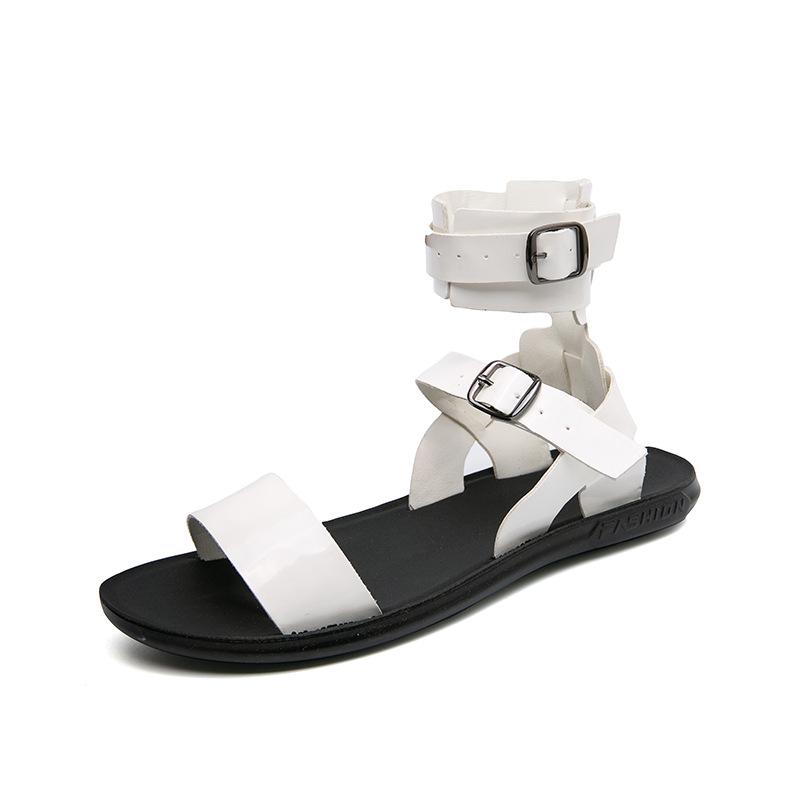 Trendy men's high-top buckle leather sandals