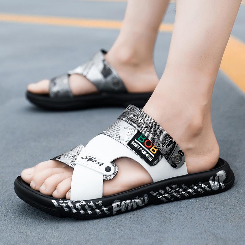 Trendy printed soft leather soft sole non-slip beach sandals