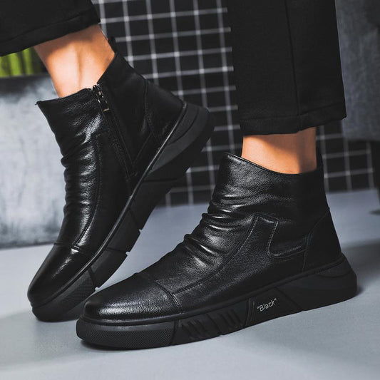 Trendy high top side zipper men's leather ankle boots