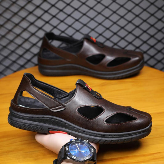 Summer new cowhide casual lightweight soft sole men's beach sandals