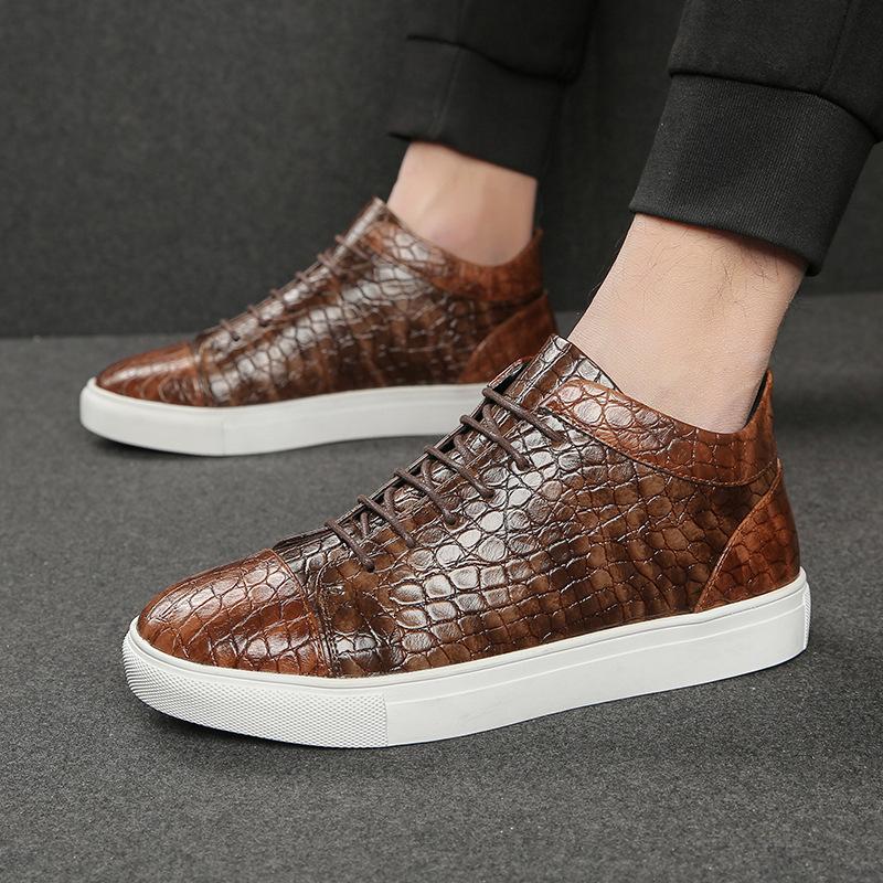 Trendy crocodile pattern new leather high-top sneakers