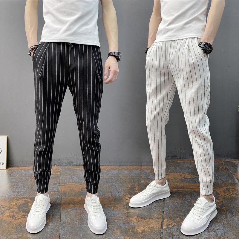 Striped stretch men's trousers