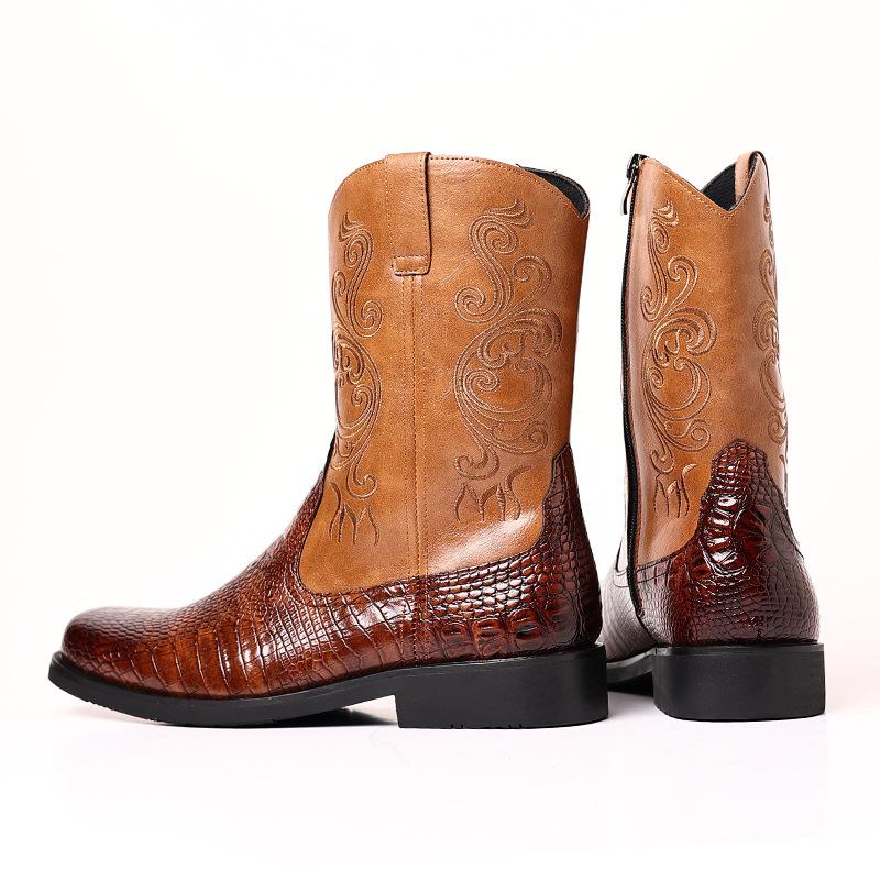 Stylish vintage zipper cowhide western cowboy boots