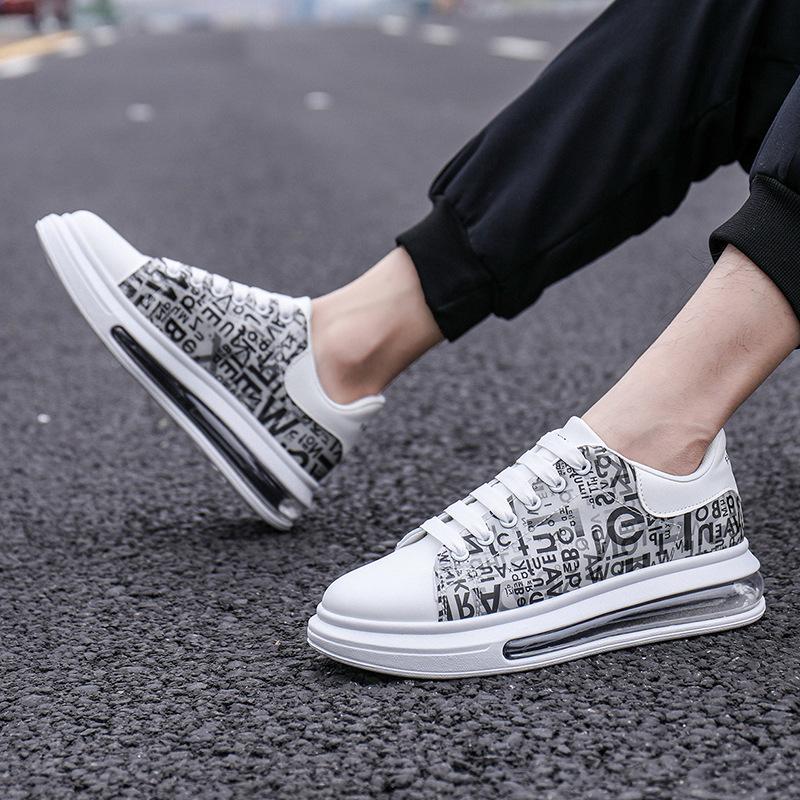 Trendy printed thick-soled air-cushion lace-up men's sneakers