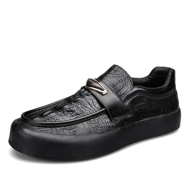 Retro trendy leather crocodile soft-soled men's loafers