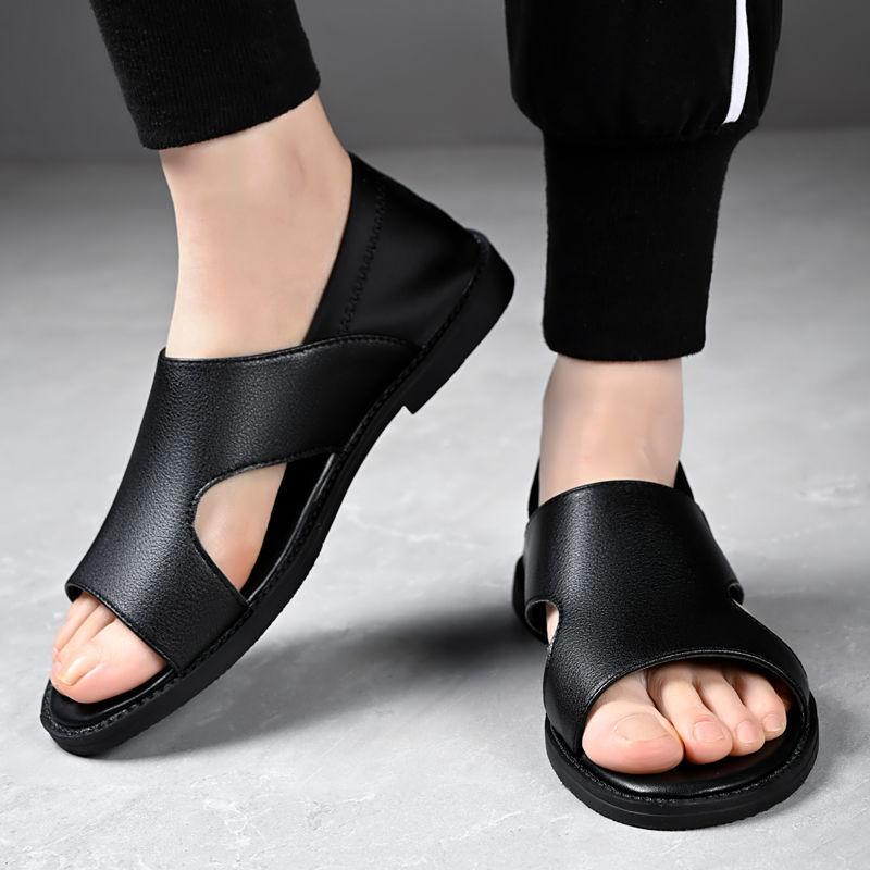 Trendy soft-soled casual breathable leather beach sandals