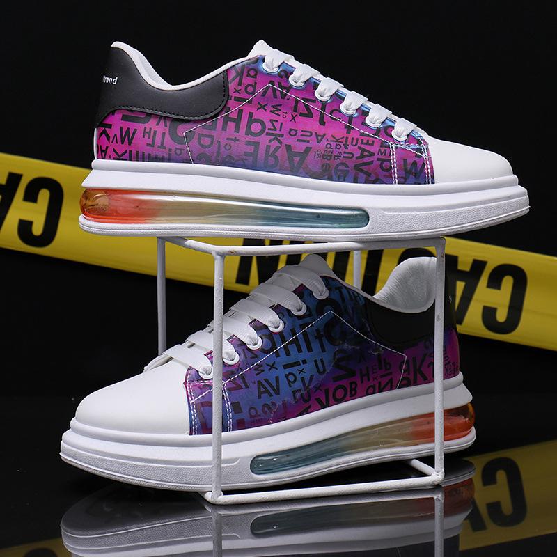 Trendy printed thick-soled air-cushion lace-up men's sneakers