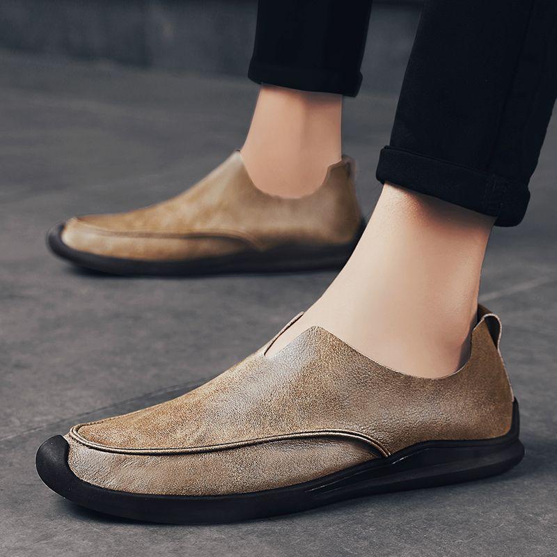 Trendy soft leather breathable slip-on genuine leather casual loafers