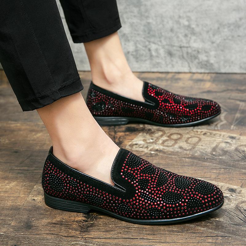 Stylish shiny rhinestone leather loafers