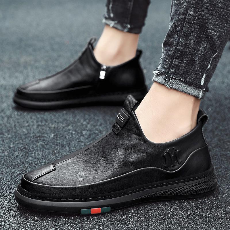 Trendy flat leather waterproof and non-slip slip-on men's shoes