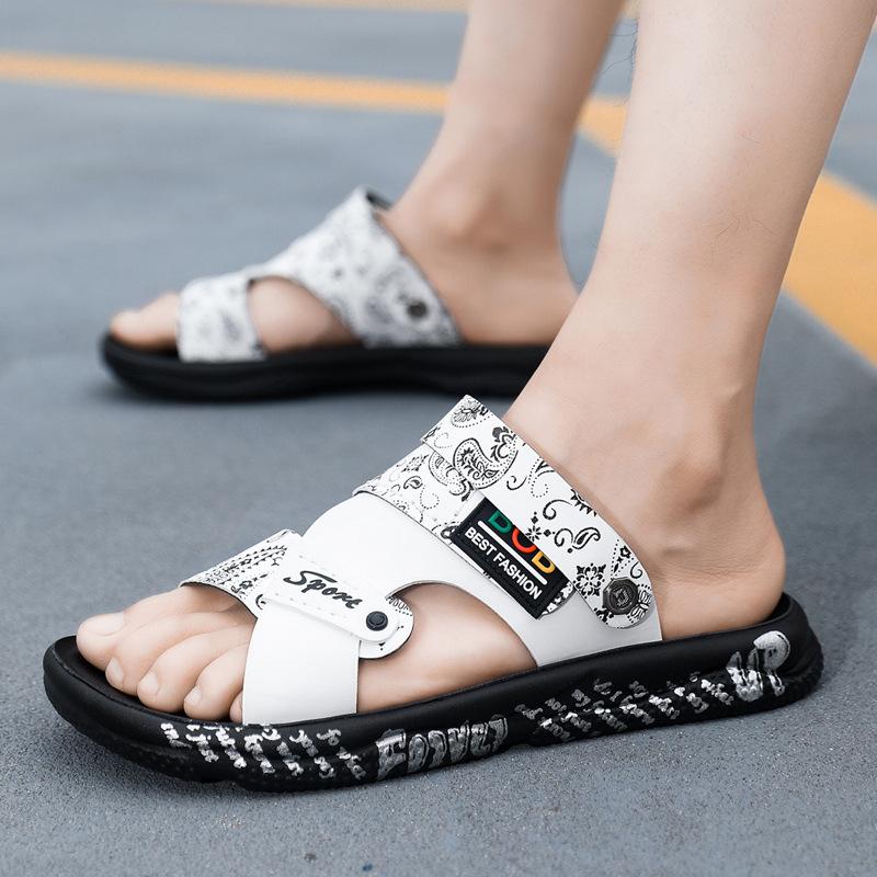 Trendy printed soft leather soft sole non-slip beach sandals