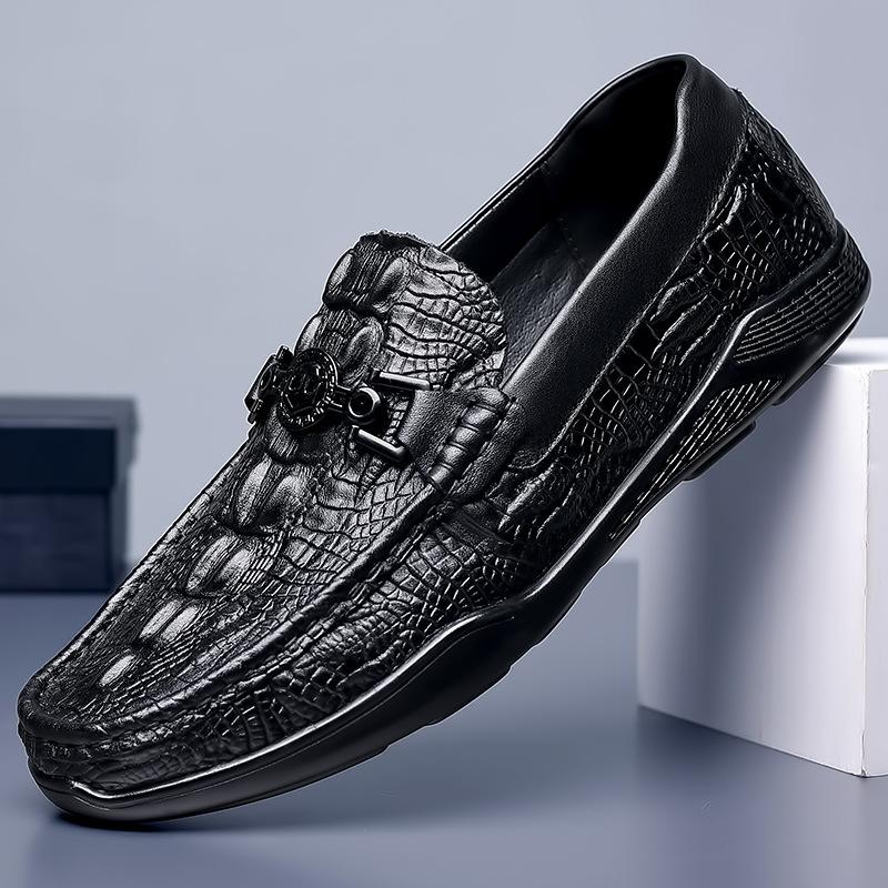 Trendy crocodile pattern cowhide casual men's loafers