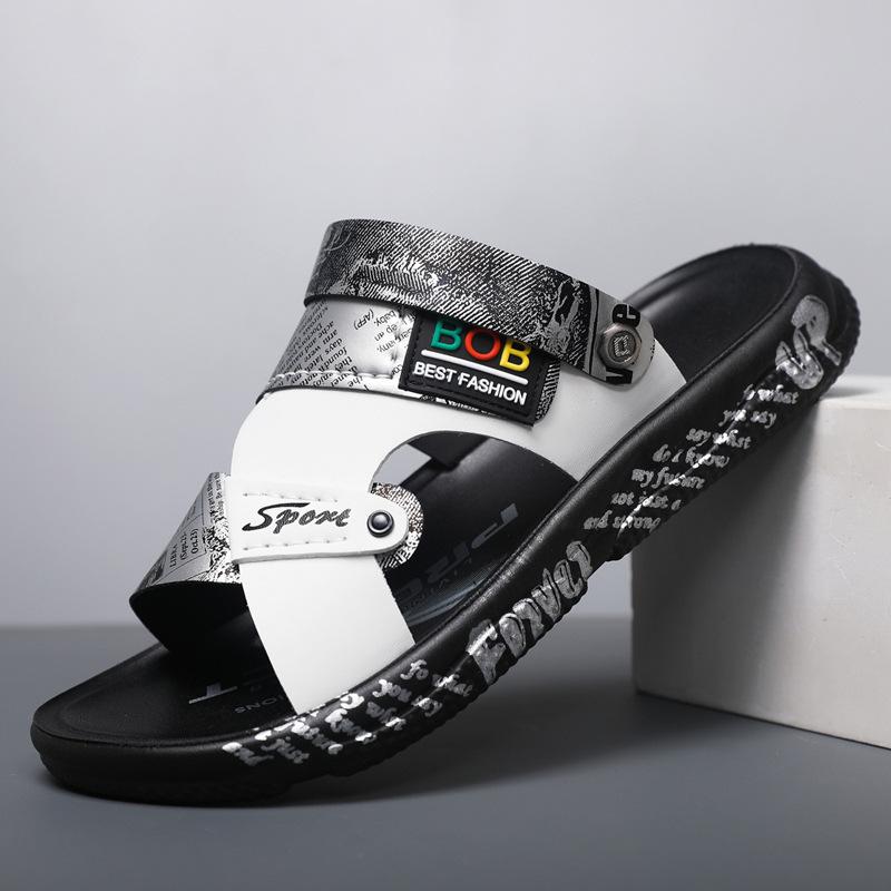 Trendy printed soft leather soft sole non-slip beach sandals