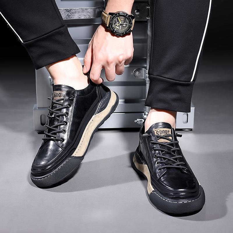 Trendy hand-scratch pattern sports men's genuine leather casual shoes