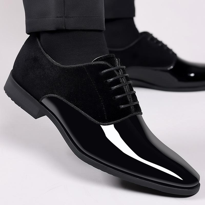 Trendy suede stitching men's formal business leather shoes