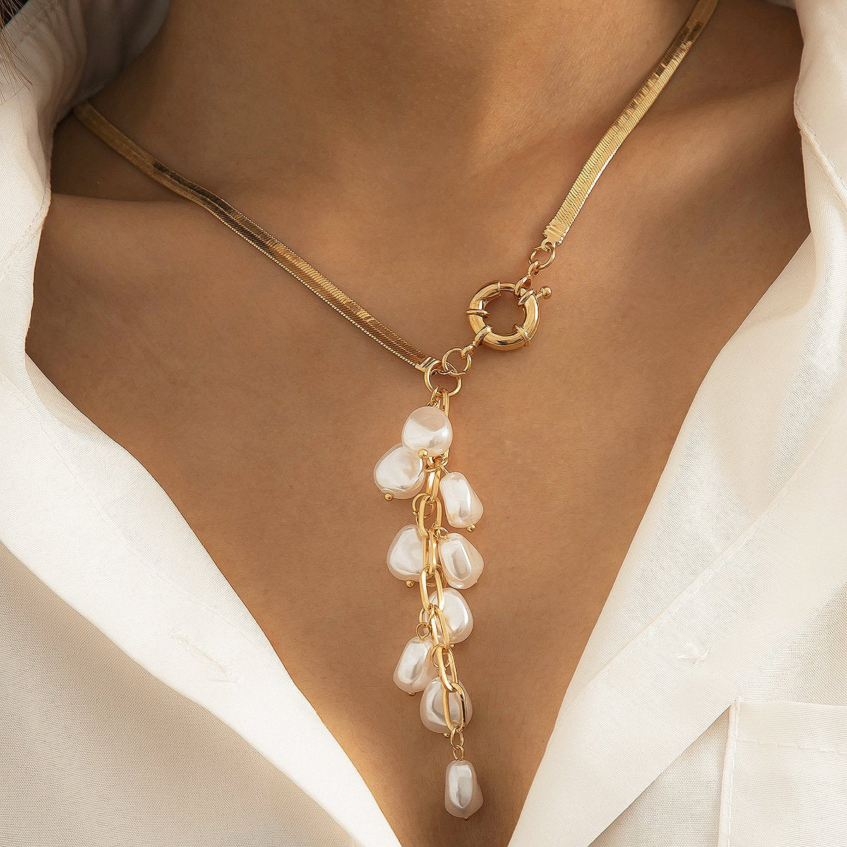 Elegant Rice Pearl Tassel Necklace