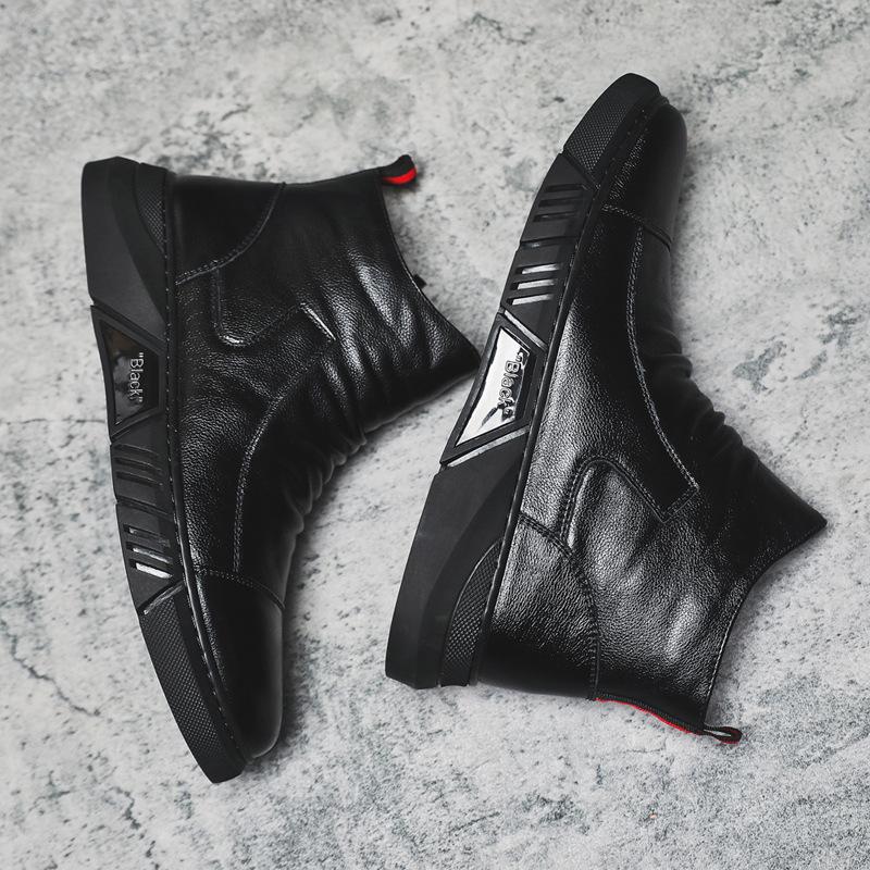 Trendy high top side zipper men's leather ankle boots