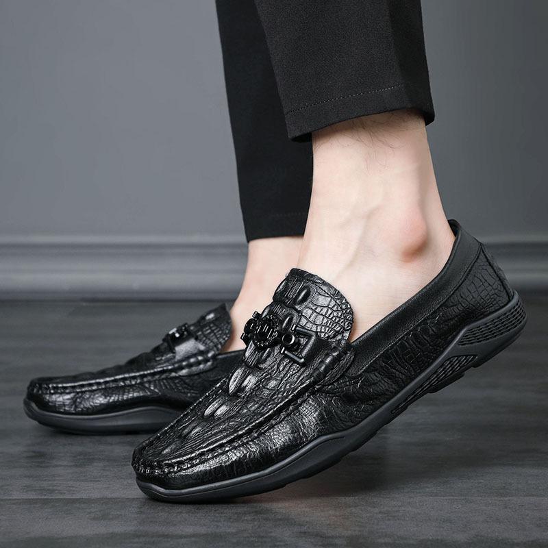 Trendy crocodile pattern cowhide casual men's loafers