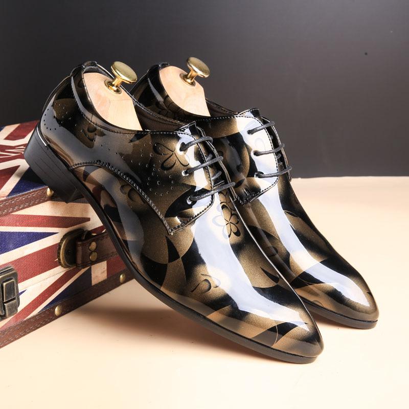 Trendy new bright leather lace-up men's business leather shoes