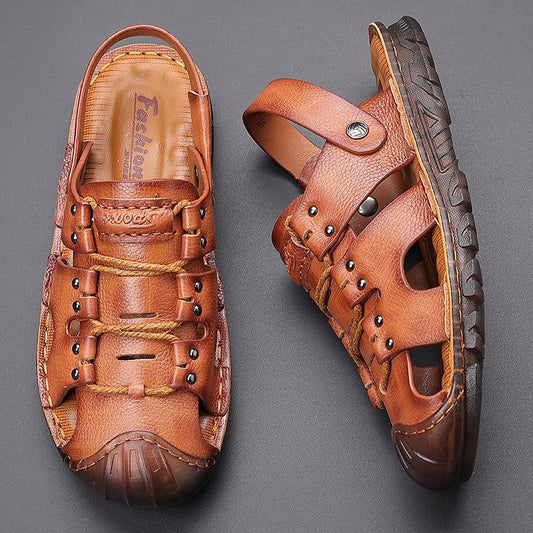 Trendy outdoor genuine leather non-slip casual men's beach sandals