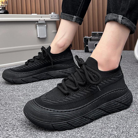 Trendy lace-up fly-knit thick-soled non-slip breathable casual sneakers