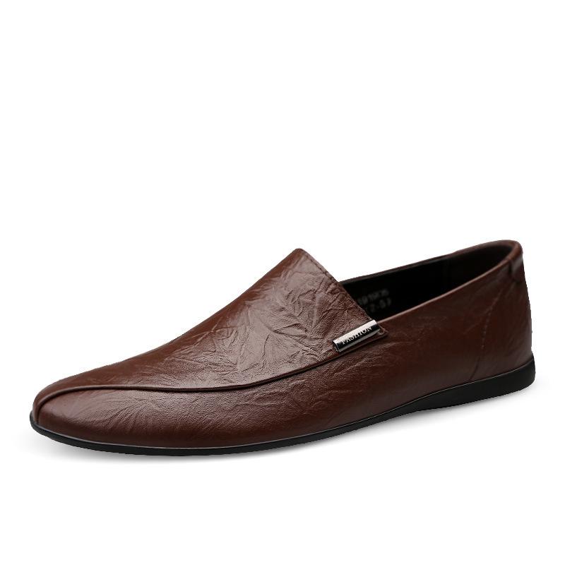 Trendy hand-scratched cowhide soft-soled men's shoes