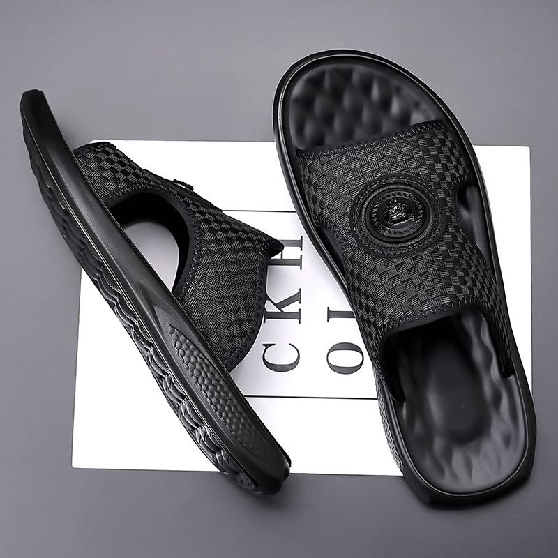 Trendy men's outdoor woven textured soft-soled slippers