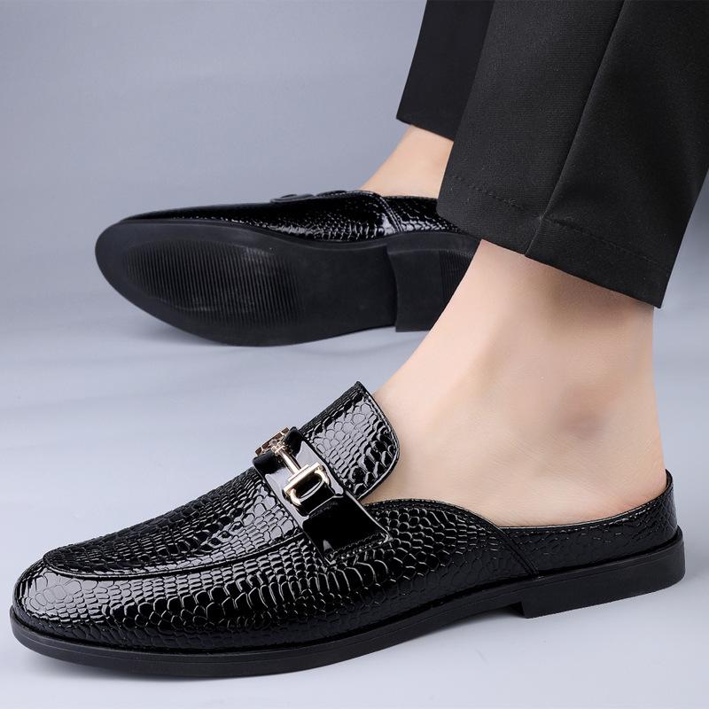 Trendy new crocodile pattern heelless genuine leather men's loafers