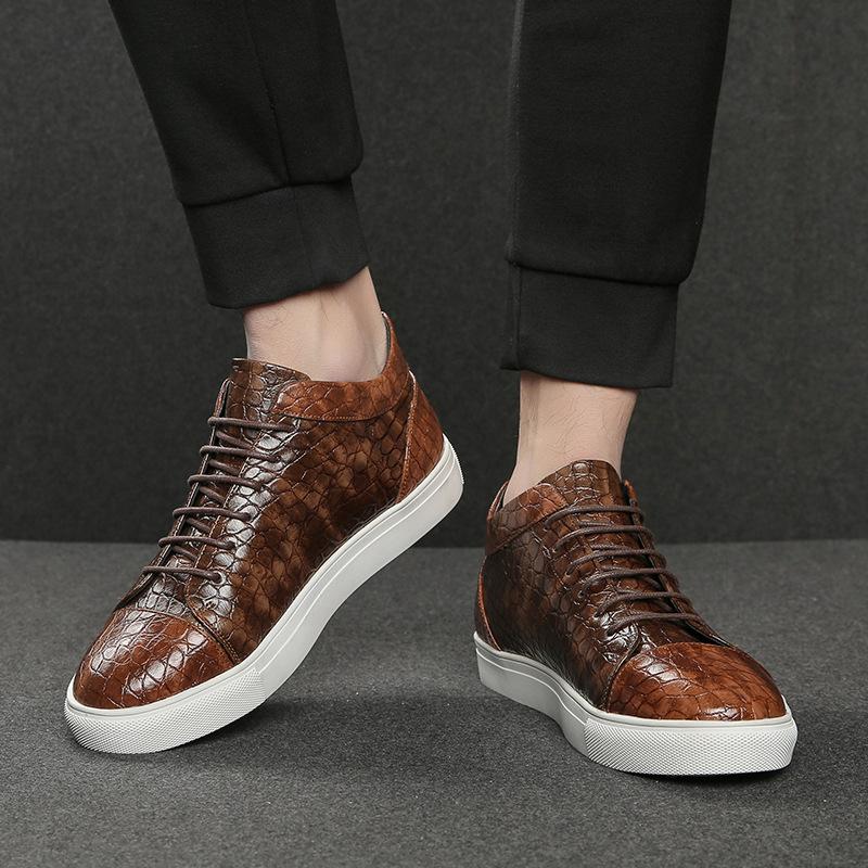 Trendy crocodile pattern new leather high-top sneakers