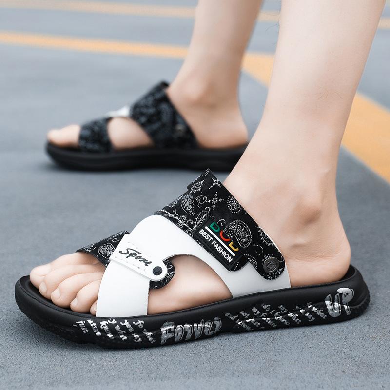 Trendy printed soft leather soft sole non-slip beach sandals