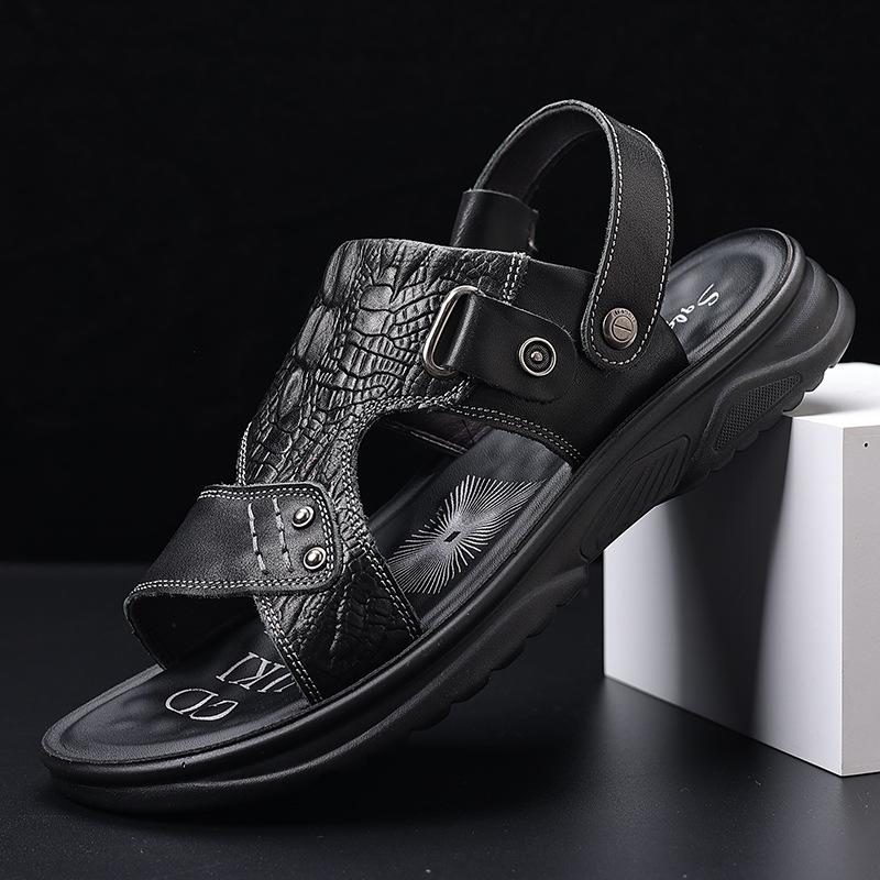 Summer new cowhide crocodile pattern men's casual thick-soled sandals