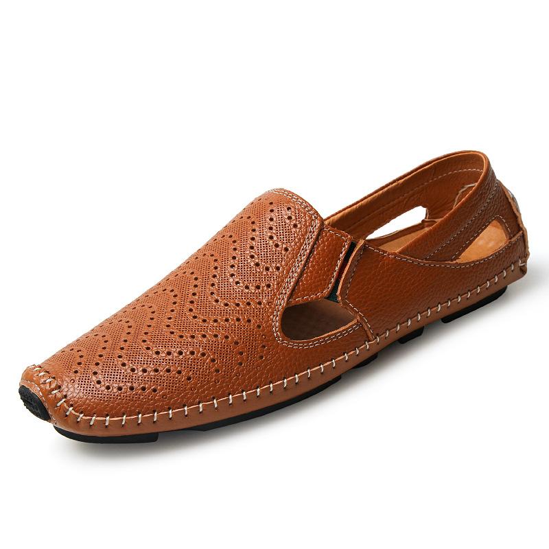 Men's leather hollow sandals