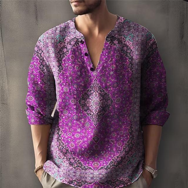 Trendy printed stand collar men's casual shirt